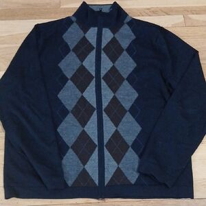 Banana Republic Men's Dark Blue Argyle Zip-Up Sweater L